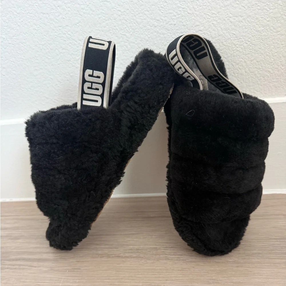 UGG Black Plush Slide Slippers s-l400.jpg main image 2
